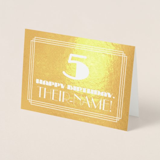 Vijfde verjaardag: Naam + Art Deco Geïnspireerde l Folie Kaarten (Voorkant)