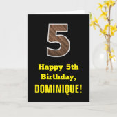 Vijfde verjaardag: Naam, Faux Wood Grain Pattern " Kaart (Gele Bloem)