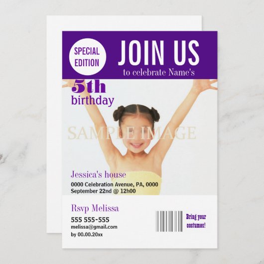 vijfde verjaardag paarse meisjes PERSONALIZE Kaart (Voorkant / Achterkant)