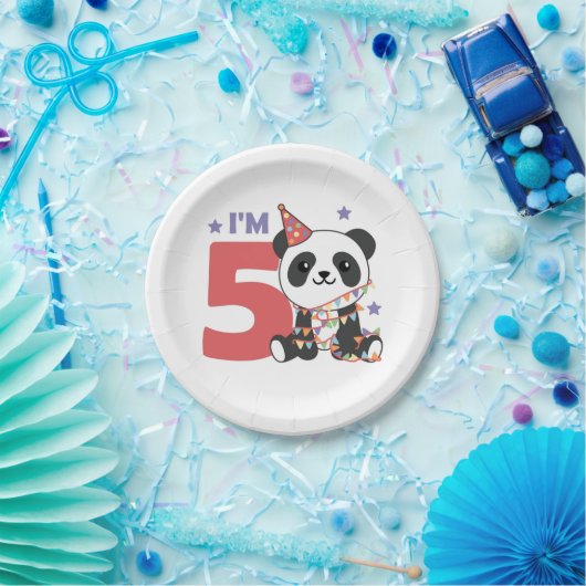 Vijfde verjaardag Panda voor kinderen 5 jaar papie Papieren Bordje (Feest)