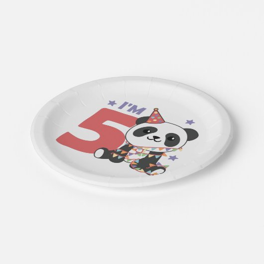 Vijfde verjaardag Panda voor kinderen 5 jaar papie Papieren Bordje (Gekanteld)