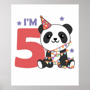 Vijfde verjaardag Panda voor kinderen van 5 jaar P Poster