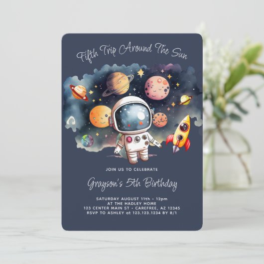 Vijfde Verjaardag Party Outerspace Planets Kaart (Staand voorkant)