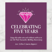 Vijfde verjaardag: roze tourmaline wijn etiket (Enkel label)