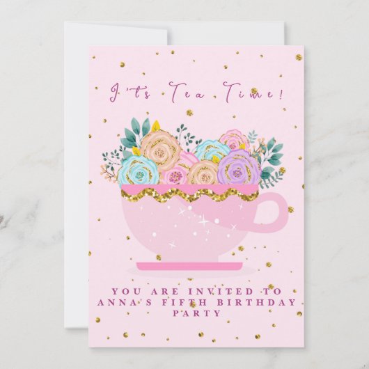 Vijfde Verjaardag Tea Party Elegant & Sweet verjaa Kaart (Achterkant)