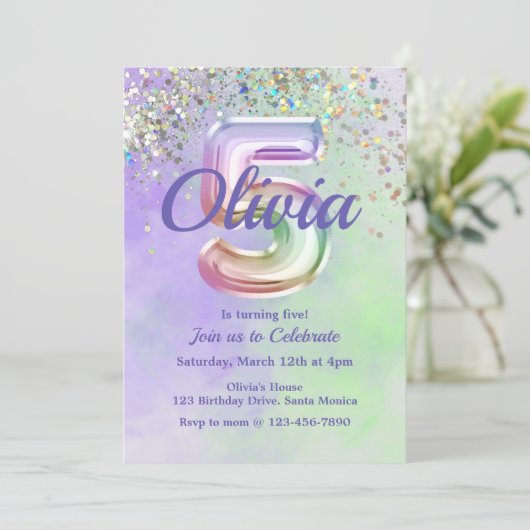 Vijfde verjaardag, Tie Dye, Vijf, Glitter Kaart (Staand voorkant)