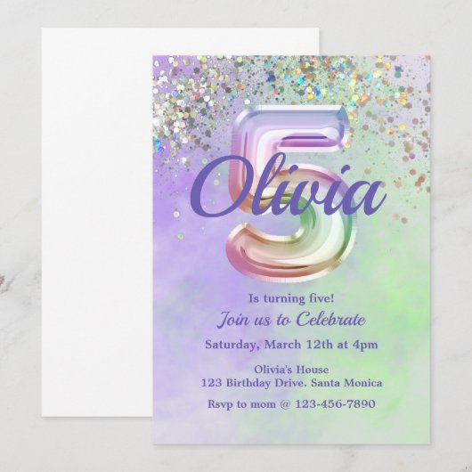 Vijfde verjaardag, Tie Dye, Vijf, Glitter Kaart (Voorkant / Achterkant)