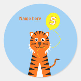 vijfde verjaardag tijger voegt naam blauw sinaasap ronde sticker