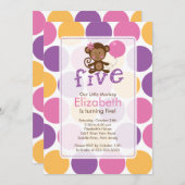 Vijfde verjaardag Uitnodiging van kleine apen om d (Voorkant / Achterkant)