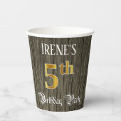 Vijfde verjaardag van de Faux Gold & Faux Wood Papieren Bekers (Voorkant)