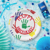 Vijfde verjaardag van de kleurrijke handdruk papieren bordje (Feest)