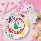 Vijfde verjaardag van de kleurrijke handdruk papieren bordje (Feest)