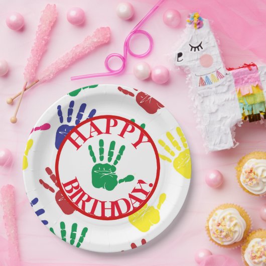 Vijfde verjaardag van de kleurrijke handdruk papieren bordje (Feest)