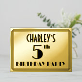 Vijfde verjaardag van de Kunst Deco Kijk "5" + Naa Folie Uitnodiging (Staand Voorkant)