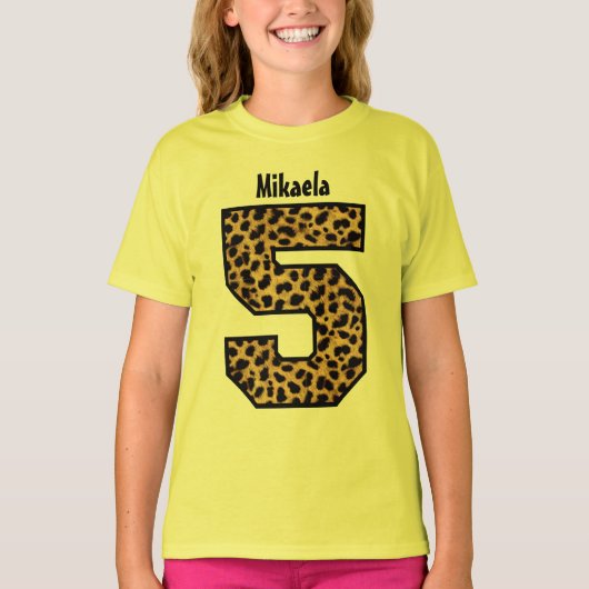 Vijfde verjaardag van het meisje LeOPARD Vijf jaar T-shirt (Voorkant)