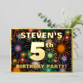 Vijfde verjaardag van het Vuurwerk — Fun, Colorful Folie Uitnodiging (Staand Voorkant)