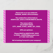 Vijfde verjaardag: Vet, Fun, Roze Stripes # 5 Folie Uitnodiging (Achterkant)