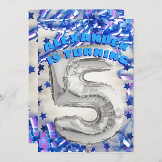 Vijfde Verjaardag Zilver en Blauwe Leeftijd 5 Jong Kaart (Voorkant / Achterkant)