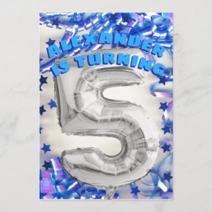 Vijfde Verjaardag Zilver en Blauwe Leeftijd 5 Jong Kaart