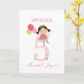 Vijfde verjaardagsfee, schattige meisjes gepersona kaart (Gele Bloem)