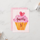 vijfde verjaardagskaart - waterverf cupcake kaart (Voorkant / Achterkant in situ)