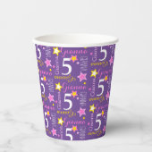 vijfde verjaardagsster aangepast paars roze kinder papieren bekers (Voorkant)