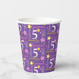 vijfde verjaardagsster aangepast paars roze kinder papieren bekers