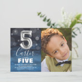 Vijfde vogelballon | Blauwe fotoparty Kaart (Staand voorkant)