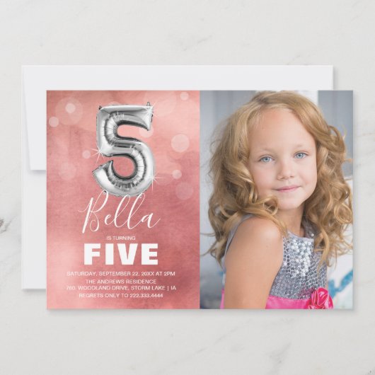 Vijfde vogelballon | Roze fotoparty Kaart (Voorkant)