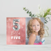 Vijfde vogelballon | Roze fotoparty Kaart (Staand voorkant)