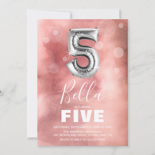 Vijfde vogelballon | Roze Partij Kaart (Voorkant)