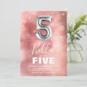 Vijfde vogelballon | Roze Partij Kaart (Staand voorkant)