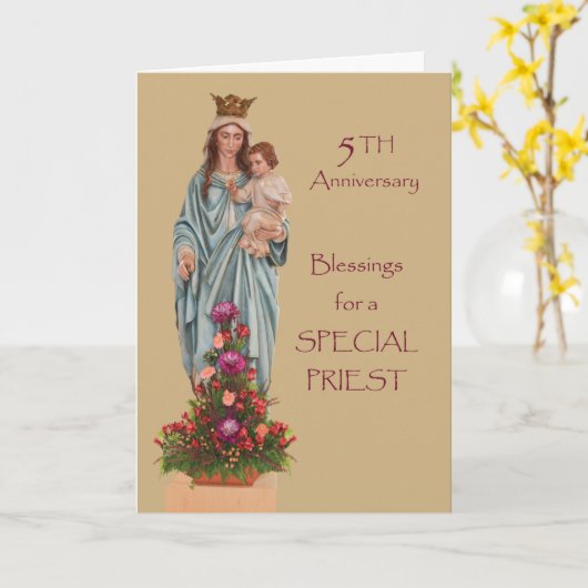 Vijfde wijding Jubileum met Maria en Jezus Kaart (Gele Bloem)