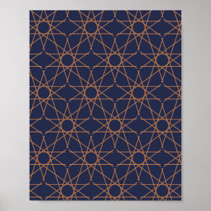 Vijfdelige Ster Geometrie in Indigo en Koper Poster