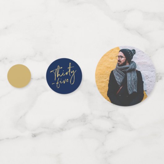 Vijfendertig | Goud & Navy Blue 35e verjaardagsfee Confetti (Achterkanten)