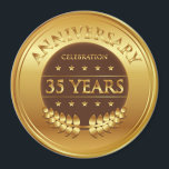 Vijfendertig jaar Jubileum gouden medaille Magneet<br><div class="desc">35 jaar jubileum viering gouden award met een lauwerkrans.</div>