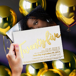 Vijfentwintig 25e 'Birthday party white gold scrip Folie Uitnodiging