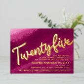 Vijfentwintig 25e verjaardag gouden rode roze was folie uitnodiging (Staand Voorkant)