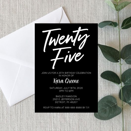 Vijfentwintig 25e verjaardag uitnodiging