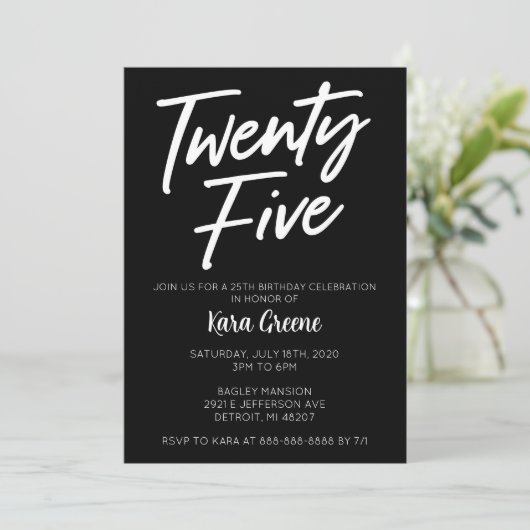 Vijfentwintig 25e verjaardag uitnodiging (Staand voorkant)