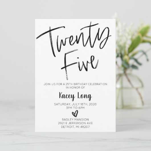 Vijfentwintig 25ste minimalistische uitnodiging to (Staand voorkant)