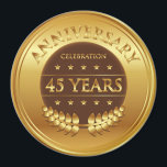 Vijfenveertig jaar Jubileum gouden medaille Magneet<br><div class="desc">45 jaar jubileum viering gouden award met een lauwerkrans.</div>