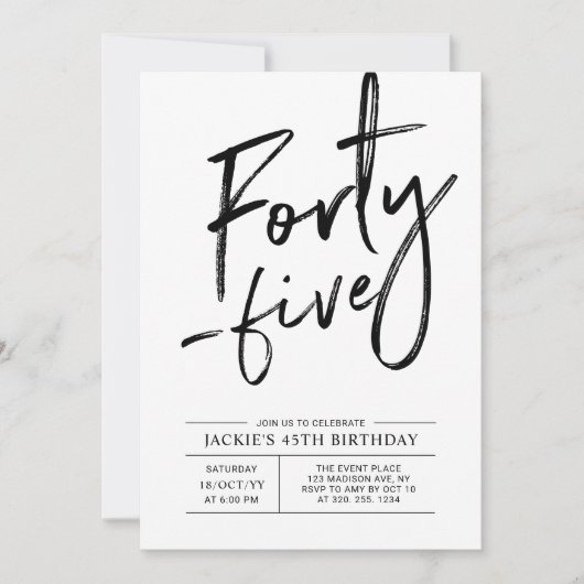 Vijfenveertig | Moderne 45ste verjaardag Party uit Kaart (Voorkant)