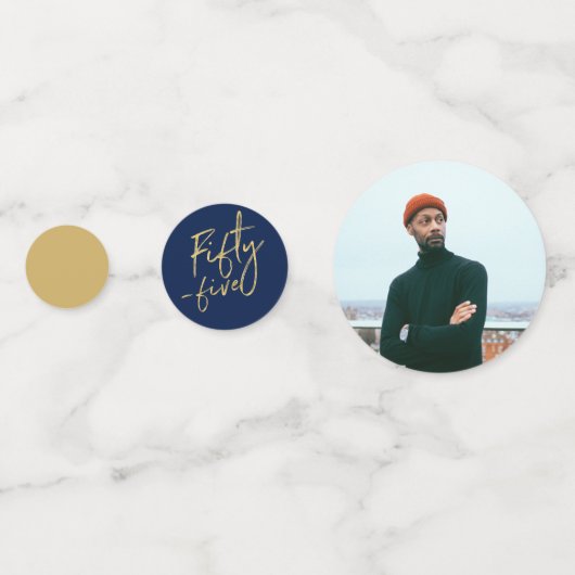Vijfenvijftig | Goud & Navy Blue 55e verjaardagsfe Confetti (Achterkanten)