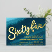 Vijfenzestig 65ste verjaardag aqua turquoise goude folie uitnodiging (Staand Voorkant)