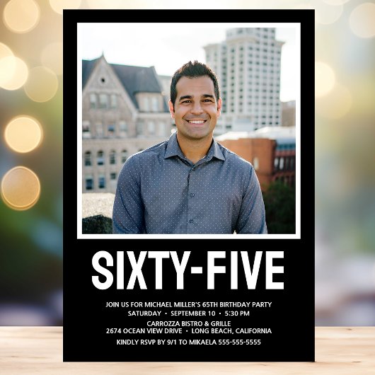 Vijfenzestig 65ste verjaardag vet type foto kaart
