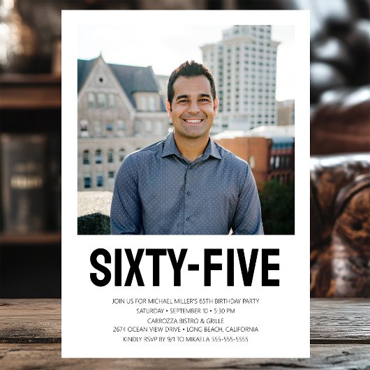 Vijfenzestig 65ste verjaardag vet type foto kaart