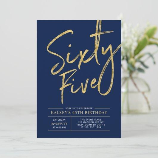 vijfenzestig | Goud & Navy Blue 65e verjaardagsfee Kaart (Staand voorkant)