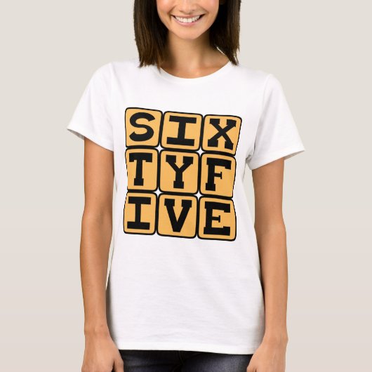 Vijfenzestig, nummer 65, pensioenleeftijd t-shirt (Voorkant)