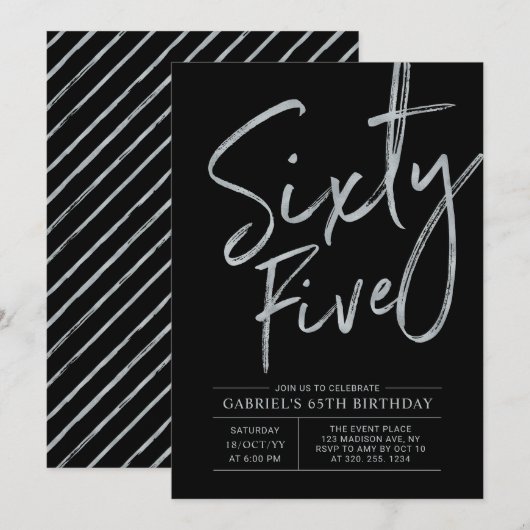 vijfenzestig | Zilver & Zwart 65e verjaardagsfeest Kaart (Voorkant / Achterkant)
